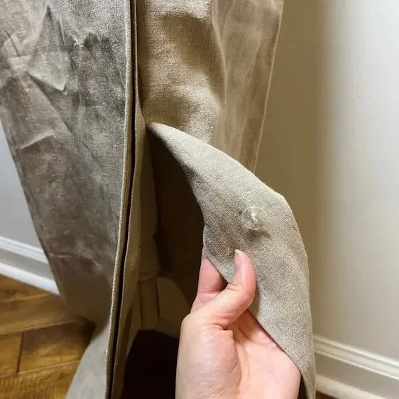 Vintage Maggy London 100% Linen Maxi Dress Beige Size 10 Belt 80s 90s Business - Picture 14 of 15